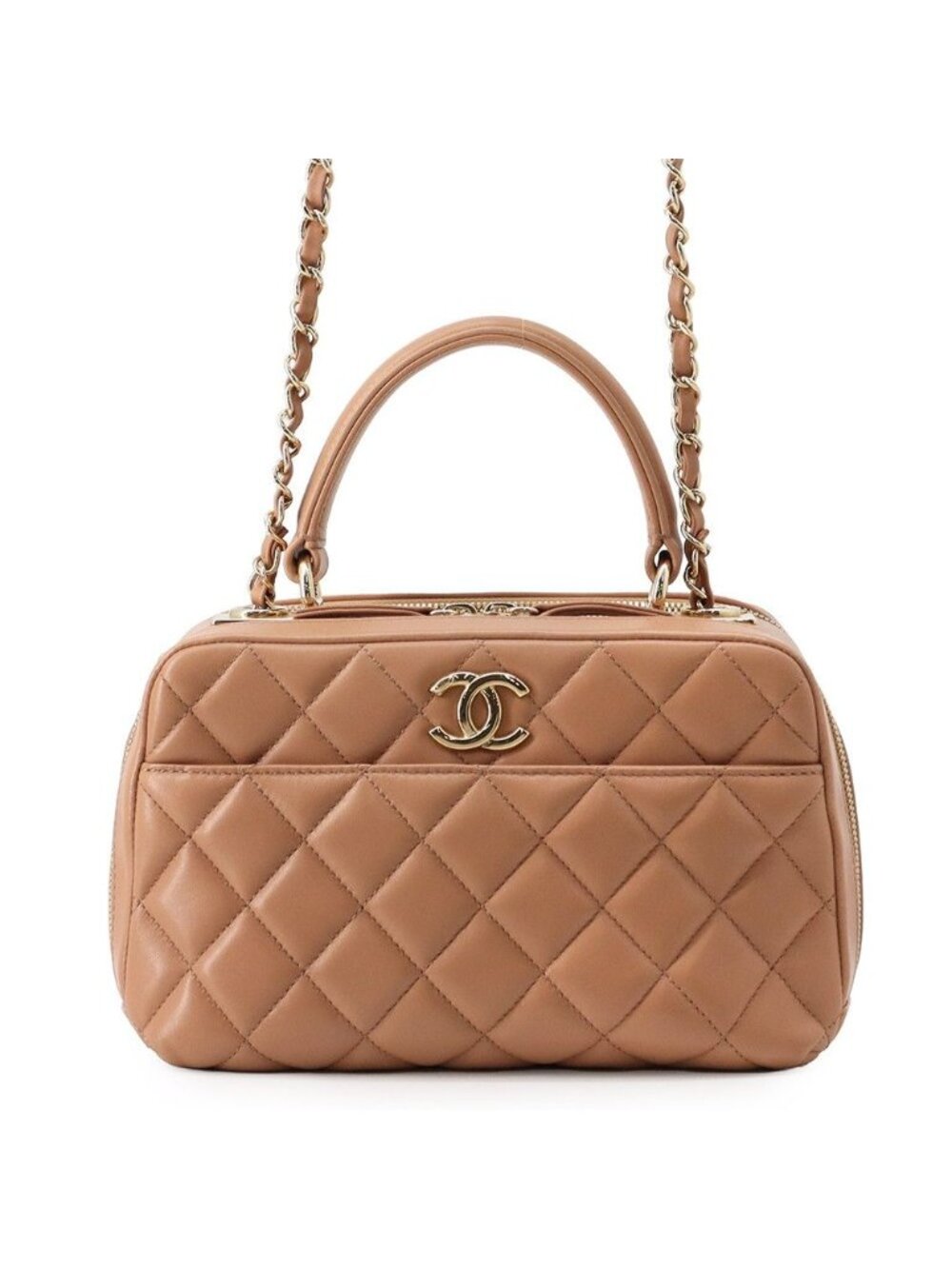 Chanel Quilted CC Logo Bowling Bag Lambskin 2-Way